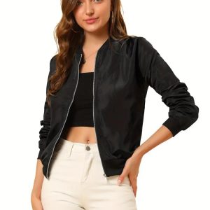 TAGAS Women's Solid Bomber Jacket – Lightweight Zip-Up Stylish Casual Wear – Full Sleeve Windcheater for  Women
